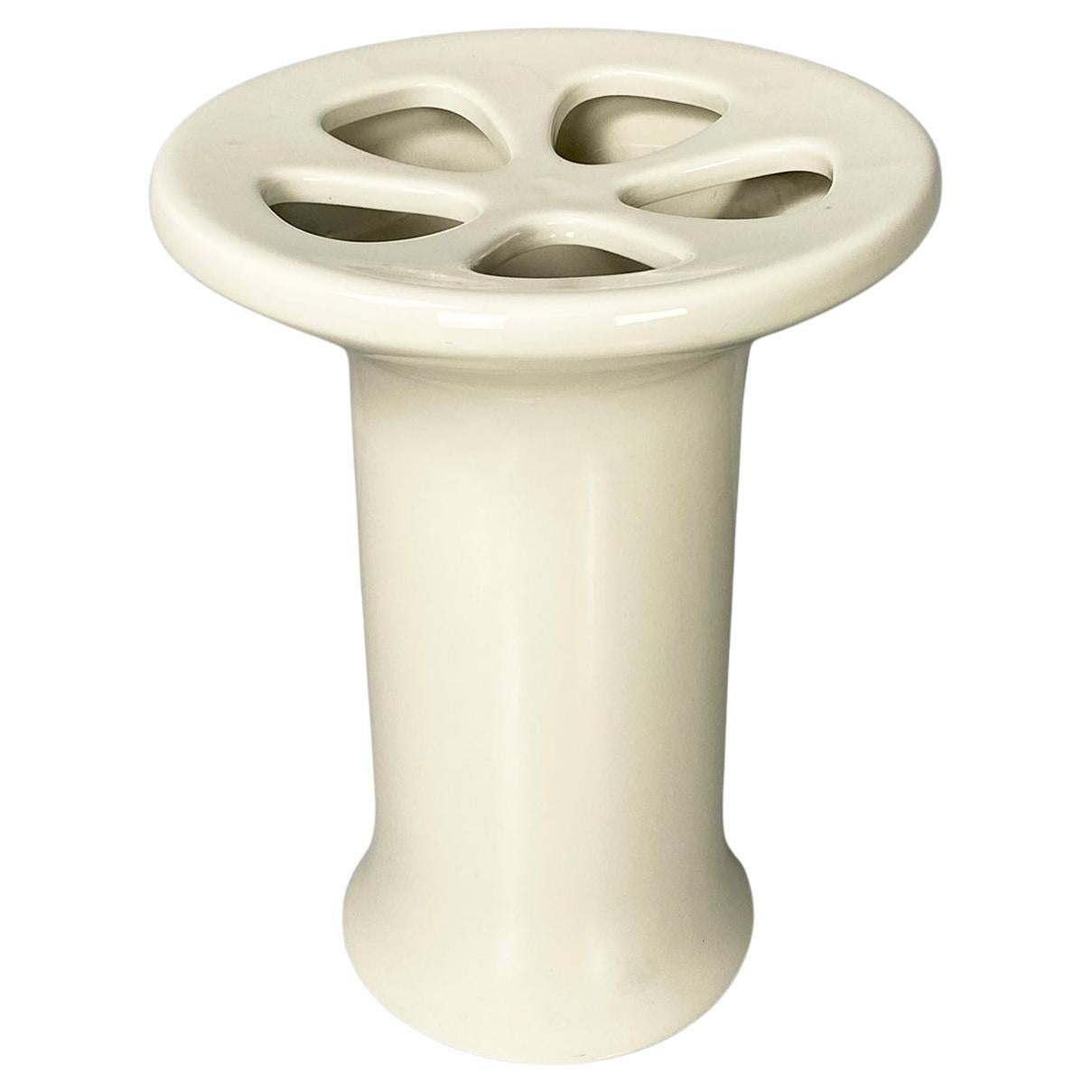 Italian modern white ceramic umbrella stand Mangiarotti Fratelli Brambilla 1970s
