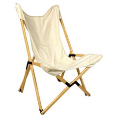 Italian modern white fabric wood folding deckchair Tripolina by Citterio, 1970s