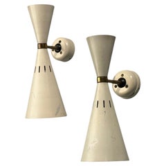 Applique moderne italiane, metallo laccato bianco, ottone, Italia, anni '60