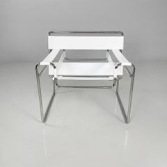 Italian modern white leather armchair Wassily by Marcel Breuer for Gavina, 1960s