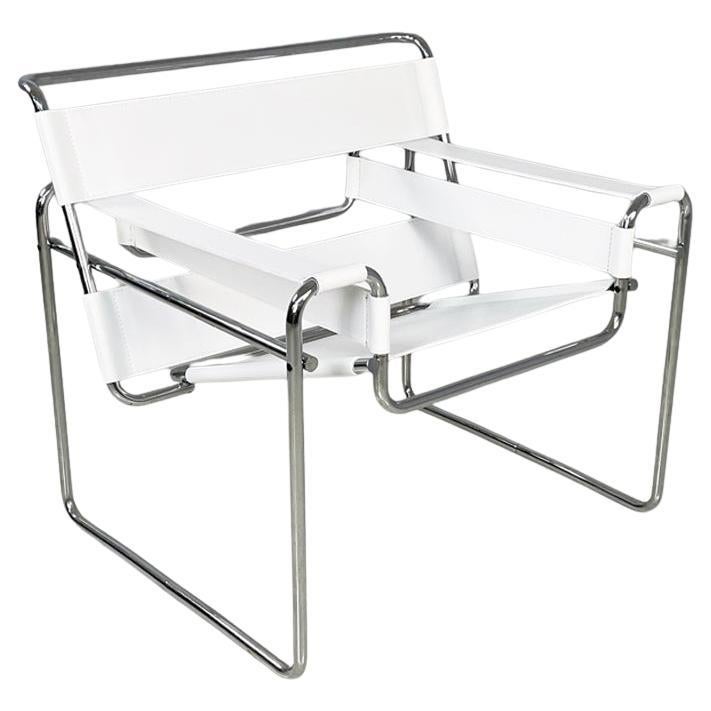 Italian modern white leather armchair Wassily by Marcel Breuer for Gavina, 1960s