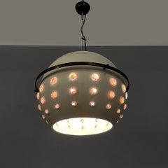 Italian modern white metal ceiling lamp with reflective glass applications 1970s