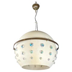 Italian modern white metal ceiling lamp with reflective glass applications 1970s