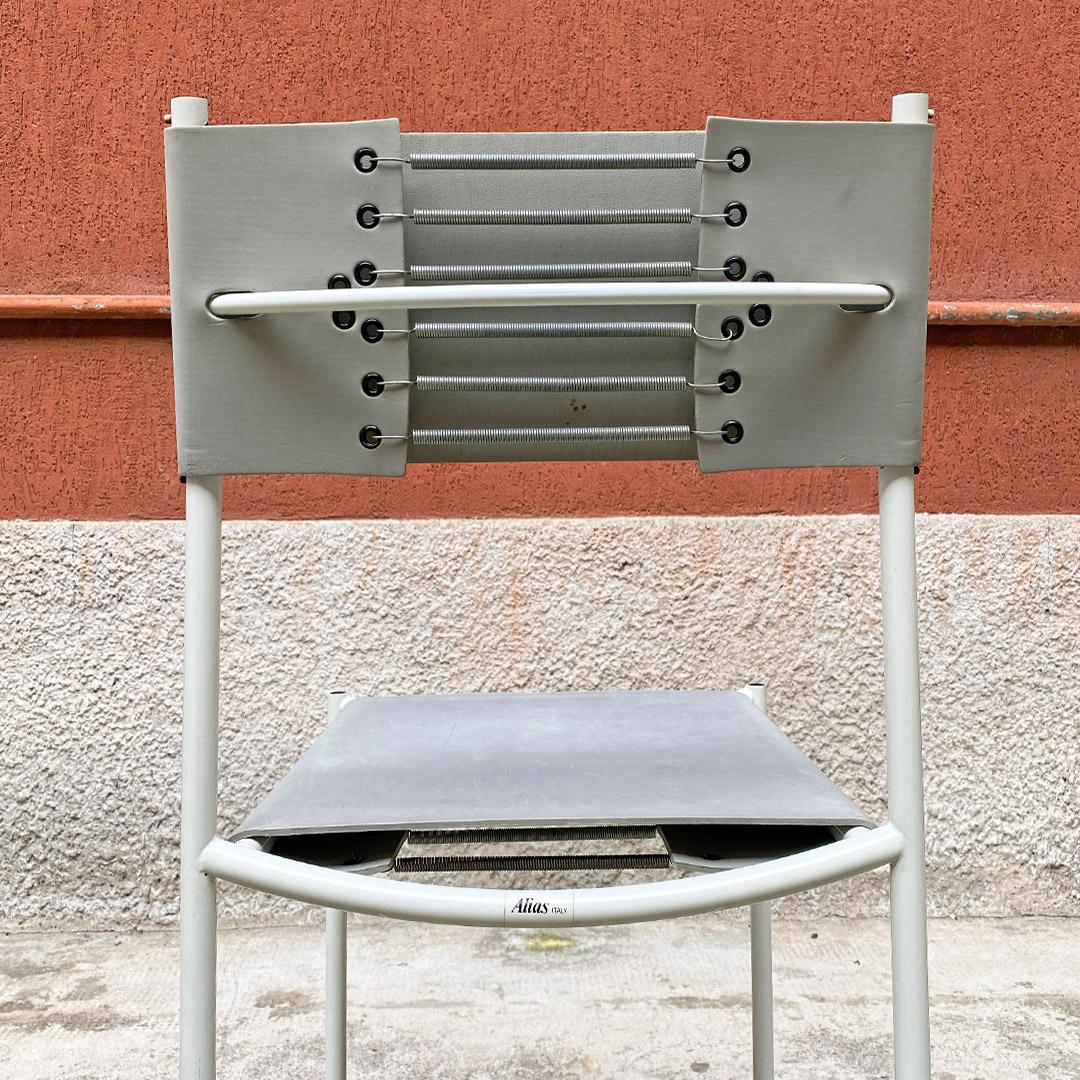 Italian Modern White Metal Grey Leather Dining Chairs by G. Belotti, Alias, 1979 6