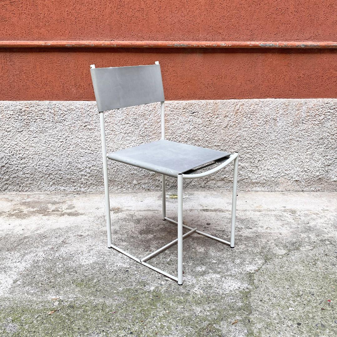 Italian Modern White Metal Grey Leather Dining Chairs by G. Belotti, Alias, 1979 In Good Condition In MIlano, IT