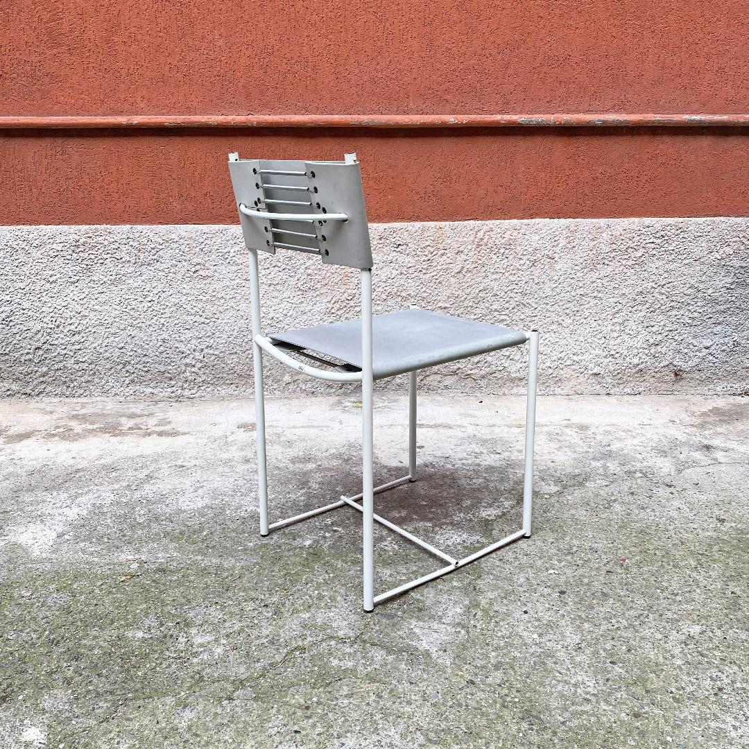 Italian Modern White Metal Grey Leather Dining Chairs by G. Belotti, Alias, 1979 1