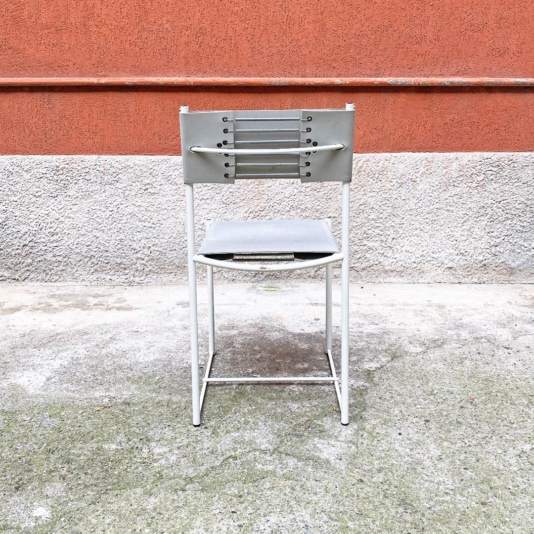 Italian Modern White Metal Grey Leather Dining Chairs by G. Belotti, Alias, 1979 2