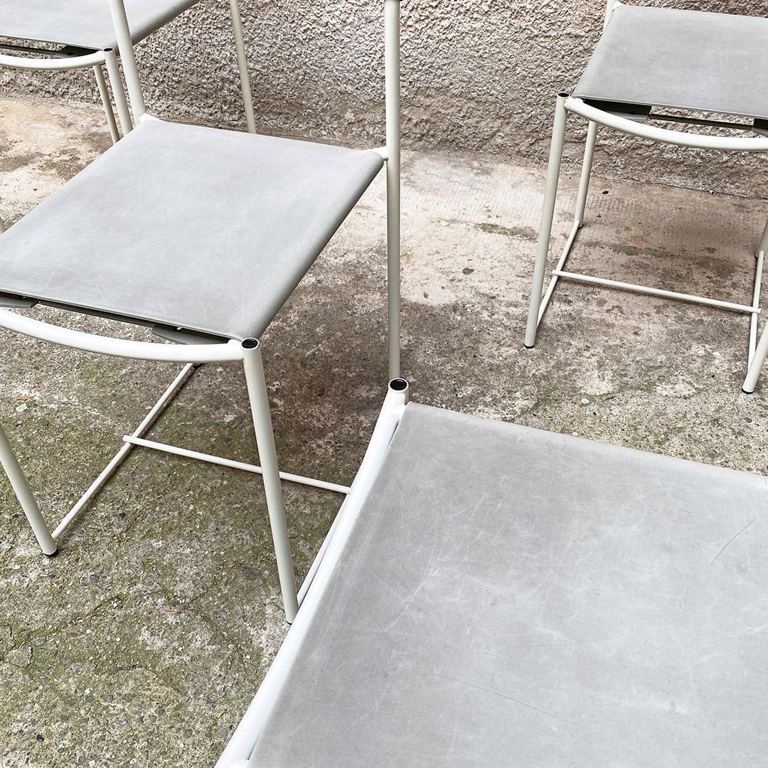 Italian Modern White Metal Grey Leather Dining Chairs by G. Belotti, Alias, 1979 3