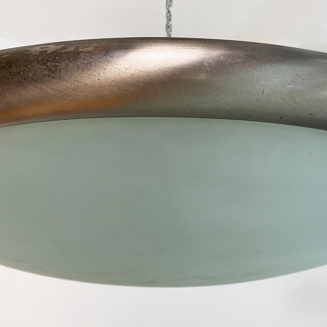 Italian Modern White Metal, Satin Steel and Satin Glass Chandelier, 1980s In Good Condition In MIlano, IT