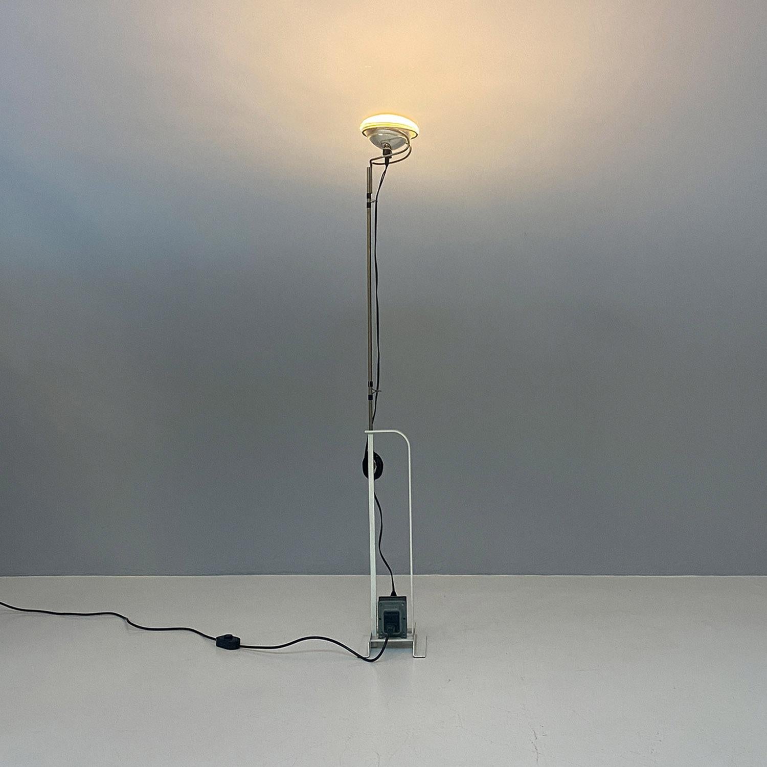 Late 20th Century Italian modern white metal Toio floor lamp by Castiglioni Brothers, Flos, 1970s For Sale