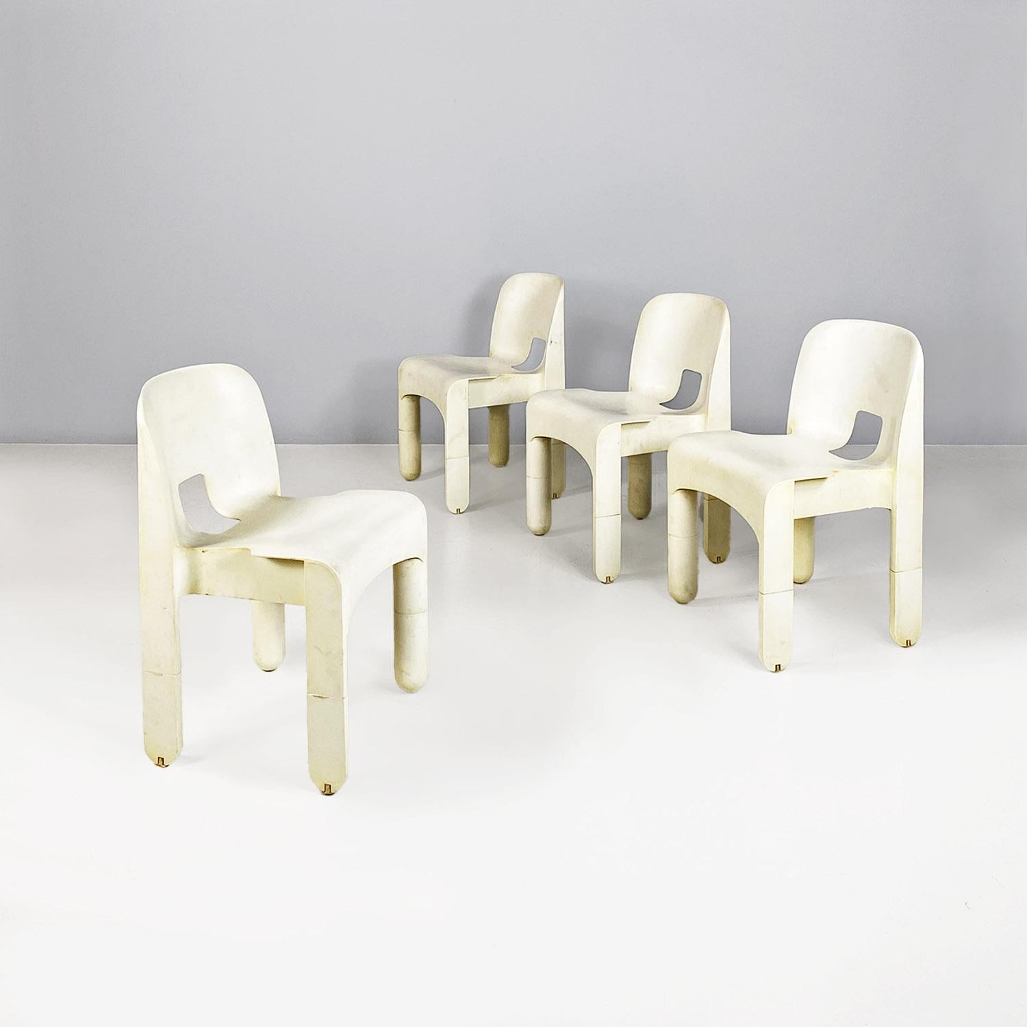 Modern Italian modern white plastic 860 Universale Chairs, Joe Colombo, Kartell, 1970s For Sale