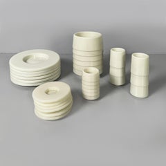 Italian modern white plastic tableware set by Angelo Mangiarotti, 1970s