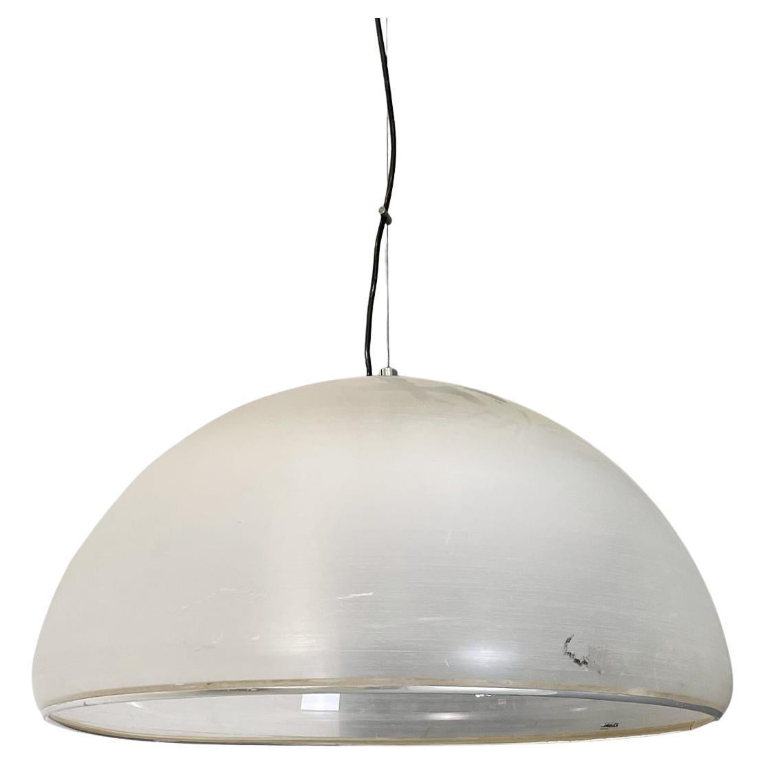 Italian modern White plexiglass and metal dome shape Chandelier by Guzzini 1970s