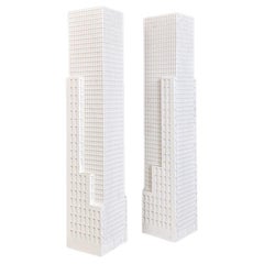 Used Italian modern white wooden skyscraper pedestals or display stands, 2000s