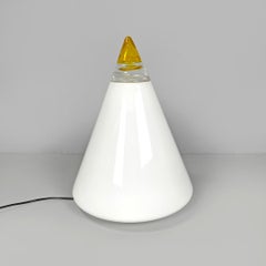 Italienische moderne weiß-gelbe Murano Glas Tischlampe Grande Rio Giusto Toso 1970er Jahre