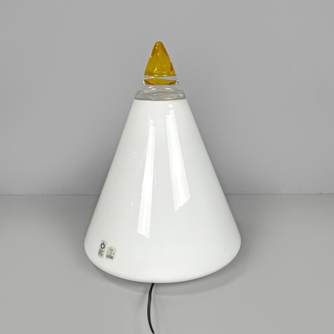 Metal Italian modern white yellow Murano glass table lamp Grande Rio Giusto Toso 1970s For Sale