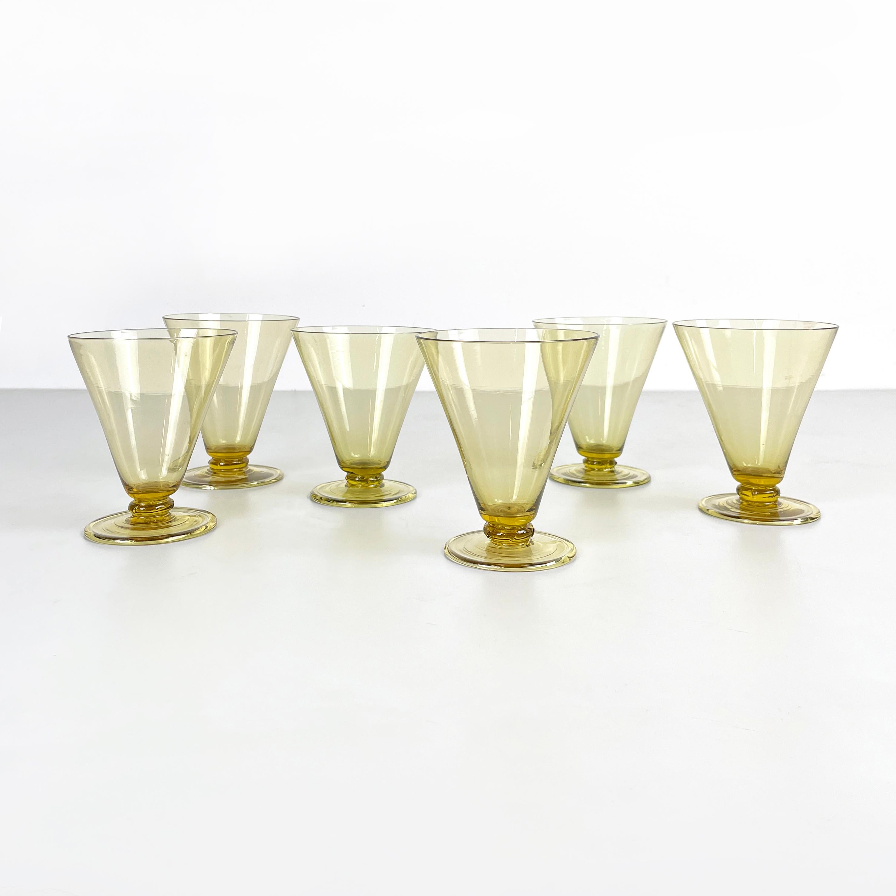 Modern Italian modern Wine water Glass yellow transparent Murano glass by Venini 1990