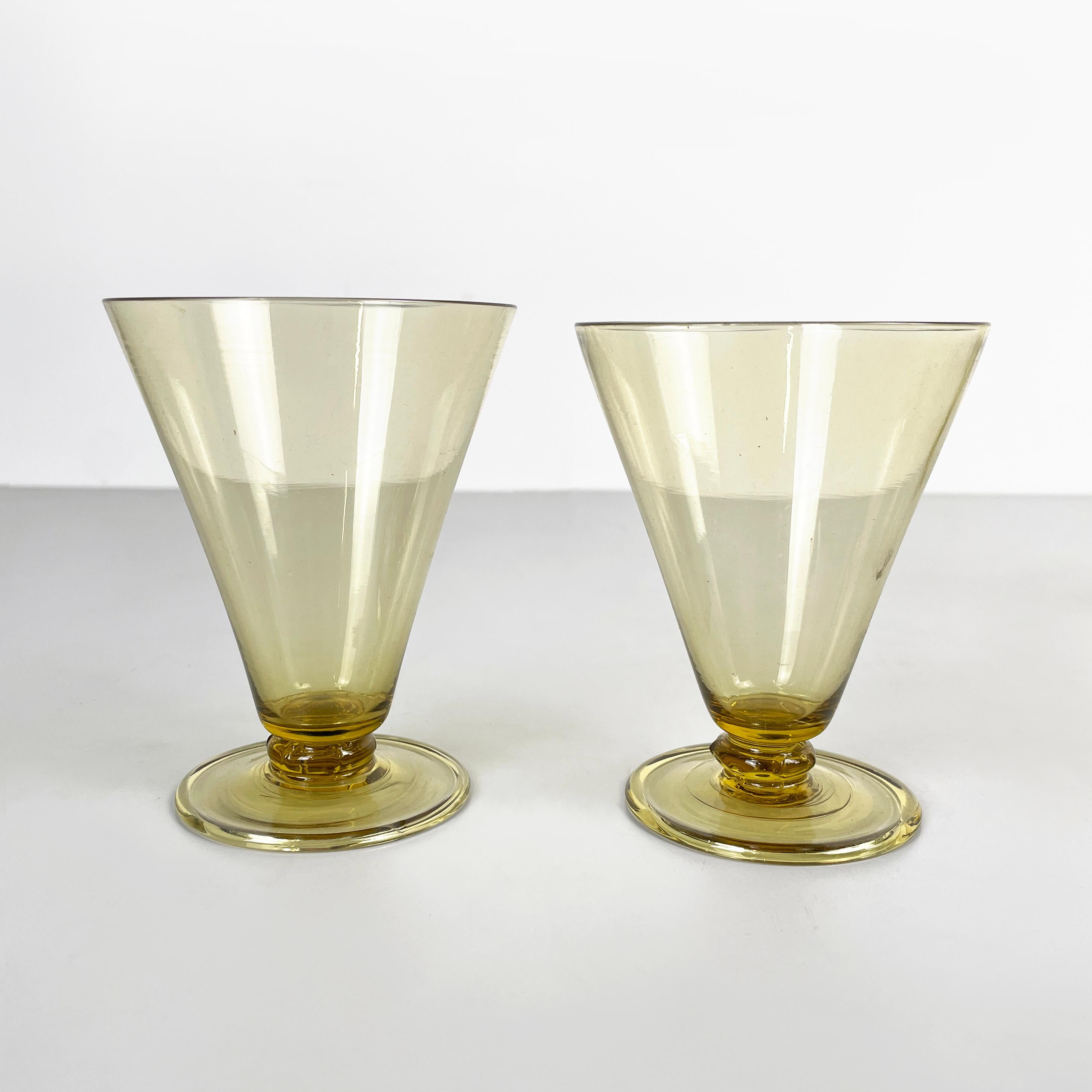 Murano Glass Italian modern Wine water Glass yellow transparent Murano glass by Venini 1990