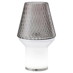 Lampe de bureau/vase de table italienne moderne en verre blanc et gris, à gradation câblée