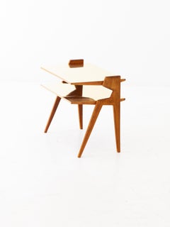 Italian Modern Wood and Brass Two Levels Side Table, 1950s