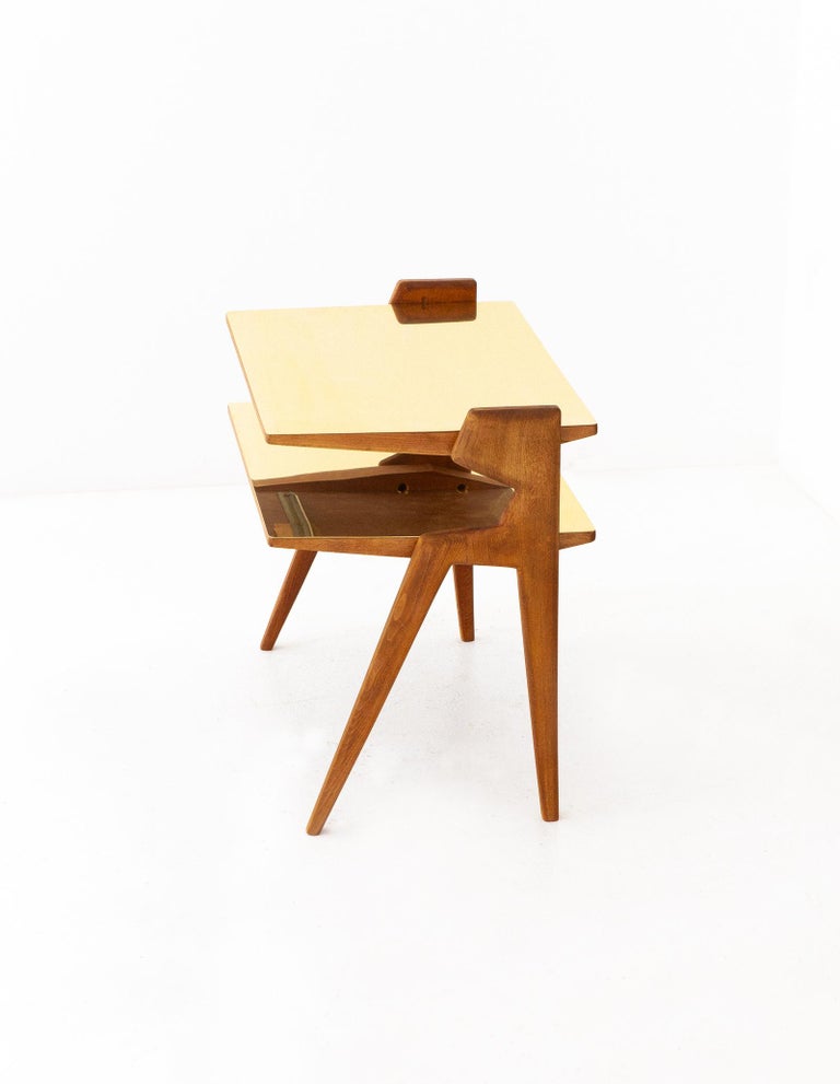 Italian Modern Wood and Brass Two Levels Side Table, 1950s at 1stDibs