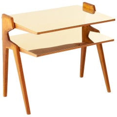 Italian Modern Wood and Brass Two Levels Side Table, 1950s