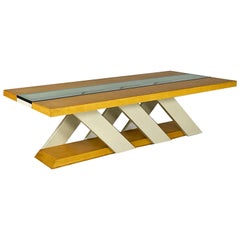 Italian modern wood and glass coffee table with bottle holder, 1980s