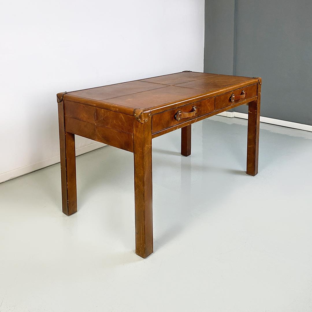 Late 20th Century Italian Modern Wood and Leather Table Similar to the Leather Suitcases, 1970s