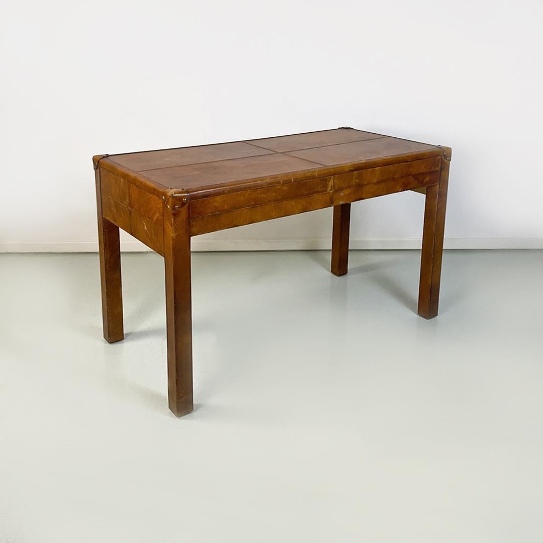 Italian Modern Wood and Leather Table Similar to the Leather Suitcases, 1970s 2