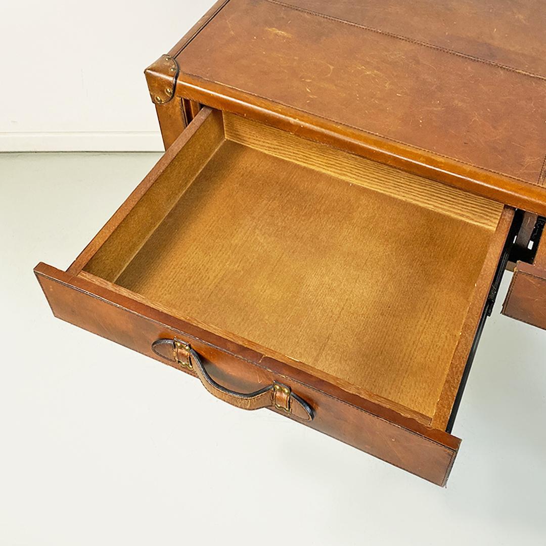 Italian Modern Wood and Leather Table Similar to the Leather Suitcases, 1970s 3
