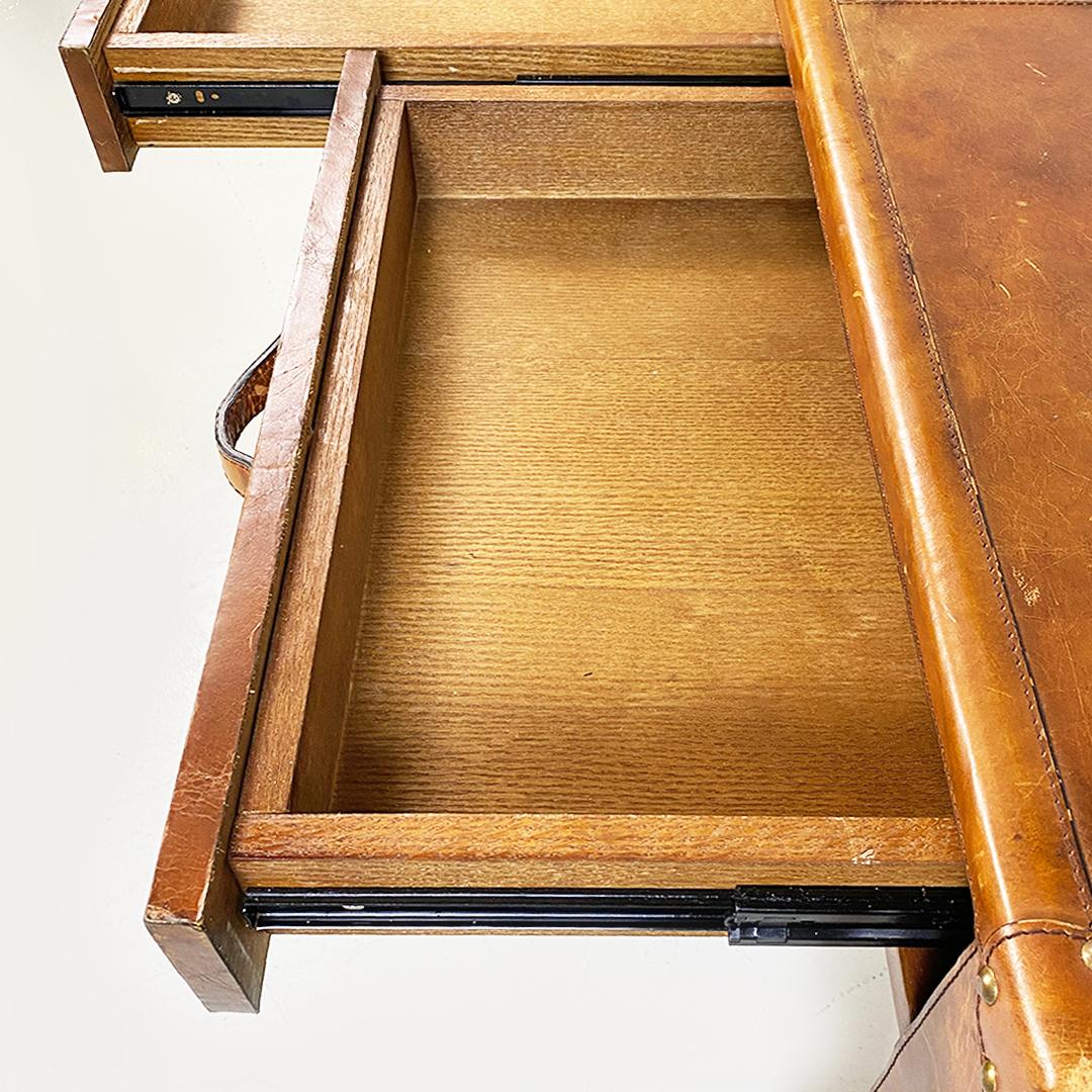 Italian Modern Wood and Leather Table Similar to the Leather Suitcases, 1970s 4
