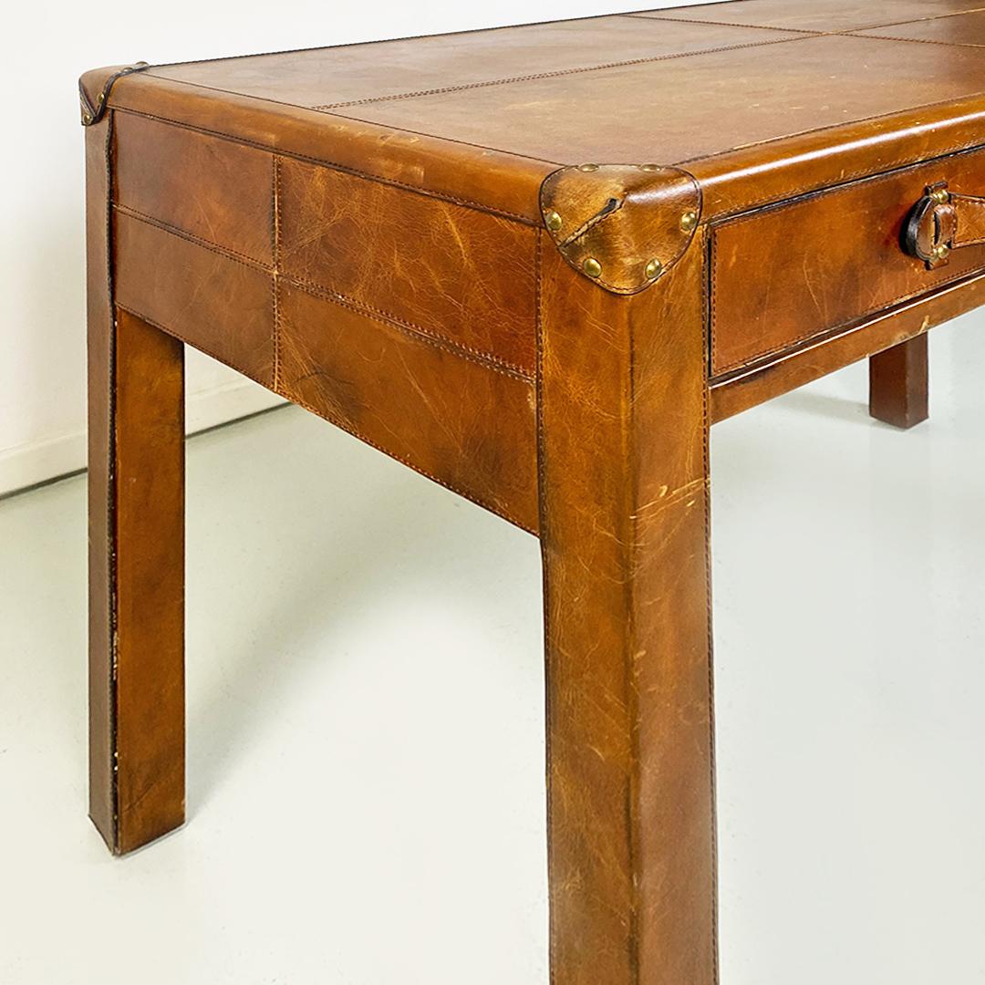 Italian Modern Wood and Leather Table Similar to the Leather Suitcases, 1970s 5