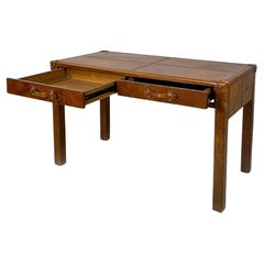 Vintage Italian Modern Wood and Leather Table Similar to the Leather Suitcases, 1970s