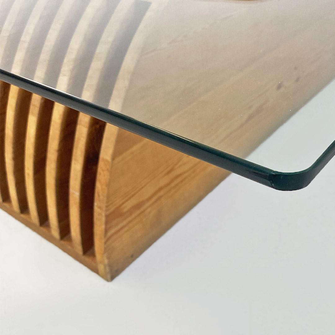 Italian Modern Wood Base Glass Top Coffee Table, Mario Ceroli, Poltronova 1970s For Sale 5