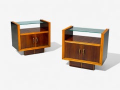 Italian Modern, Wood, Brass, Glass, Nightstands, Italy, 1950s