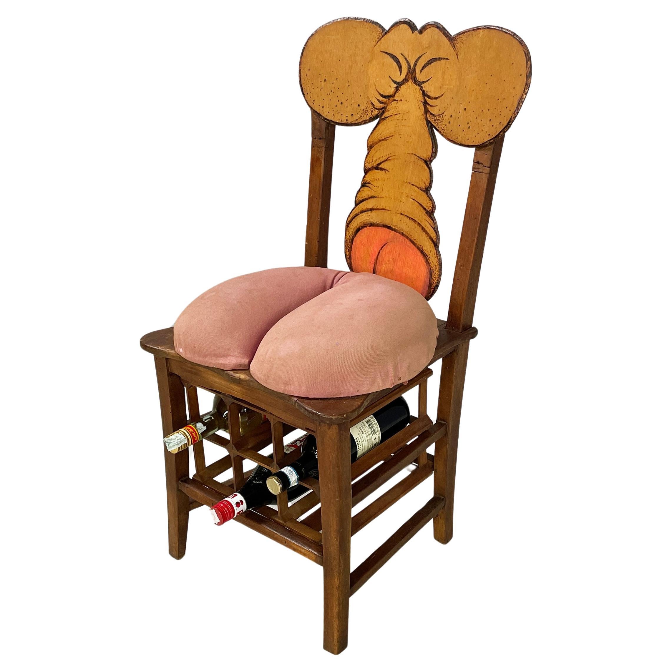 Italian modern Wood Chair with bottle rack- artwork by Bogdan, 2000s
