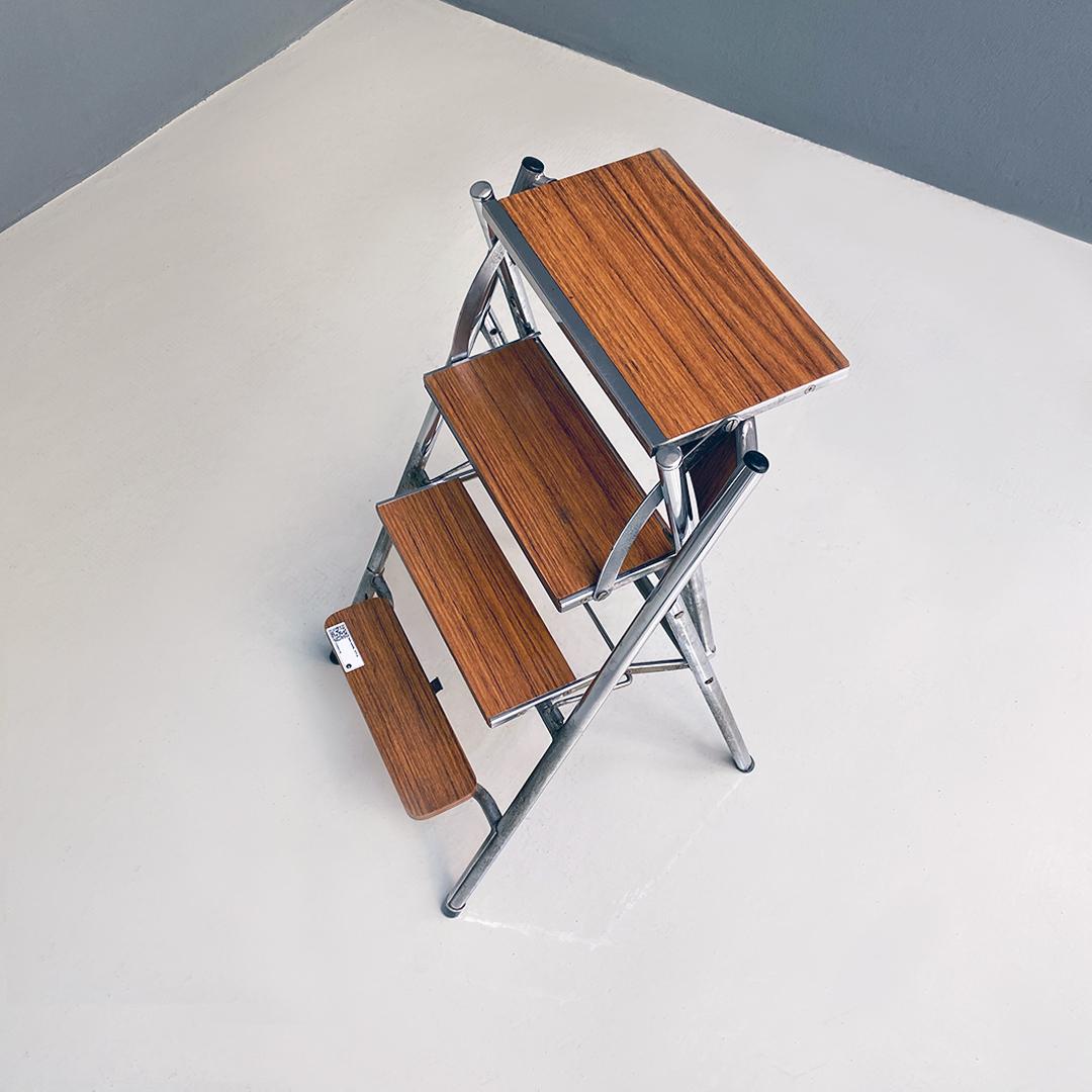 Italian Modern Wood Effect Laminate and Steel Chair Convertible into Ladder 1970 In Good Condition In MIlano, IT