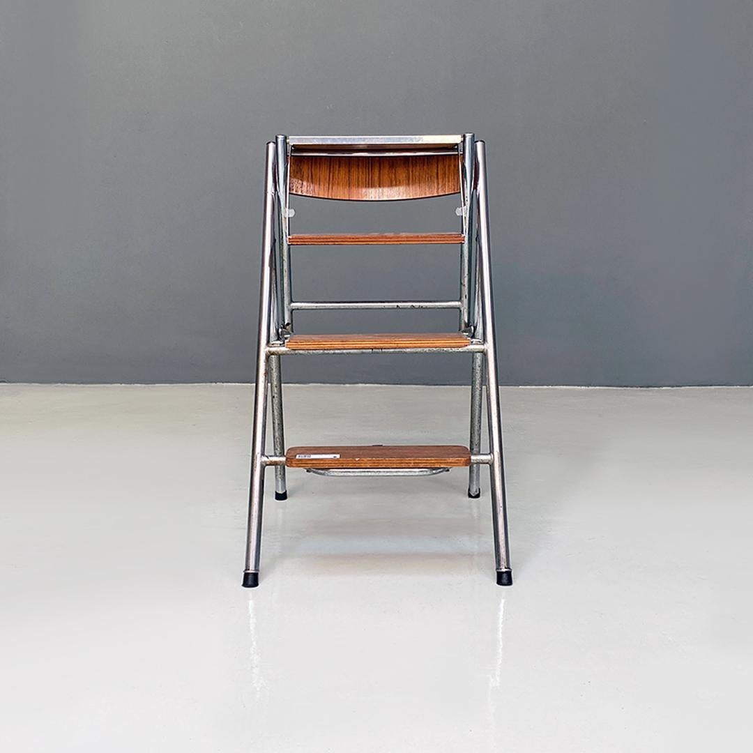 Late 20th Century Italian Modern Wood Effect Laminate and Steel Chair Convertible into Ladder 1970