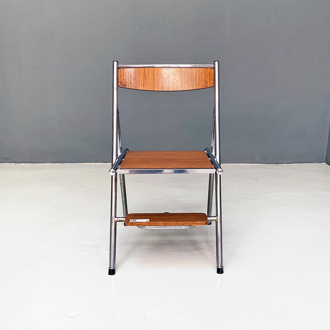 Italian Modern Wood Effect Laminate and Steel Chair Convertible into Ladder 1970 1
