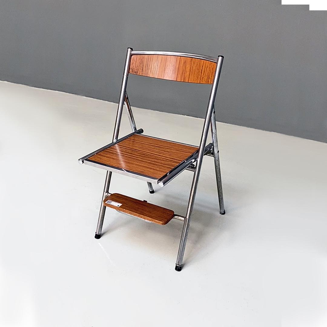 Italian Modern Wood Effect Laminate and Steel Chair Convertible into Ladder 1970 2