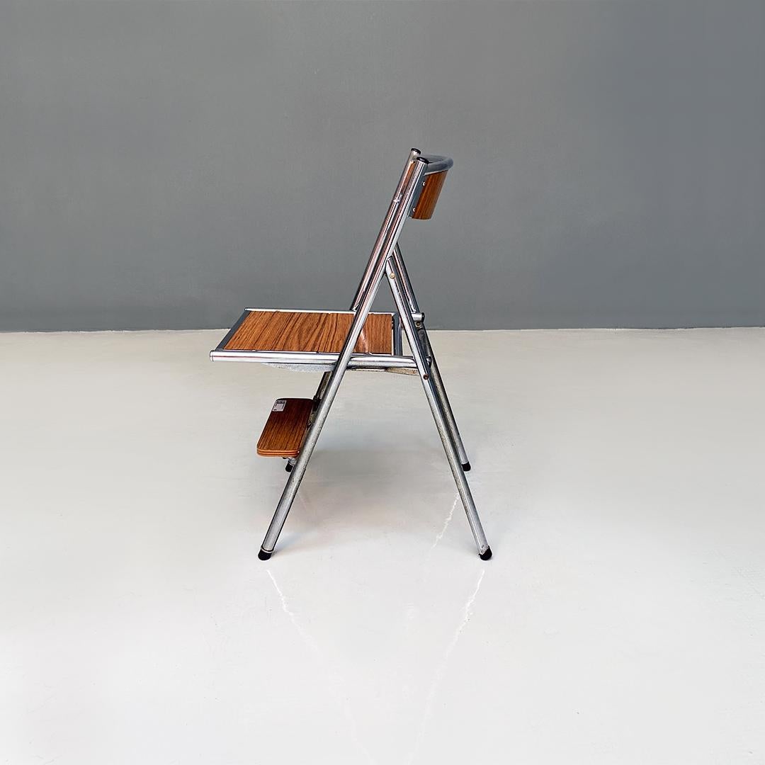 Italian Modern Wood Effect Laminate and Steel Chair Convertible into Ladder 1970 3