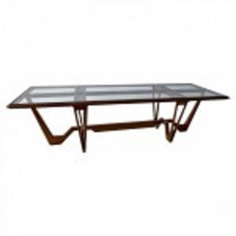 Mesa de centro italiana moderna de madera y cristal Hecho a mano en venta