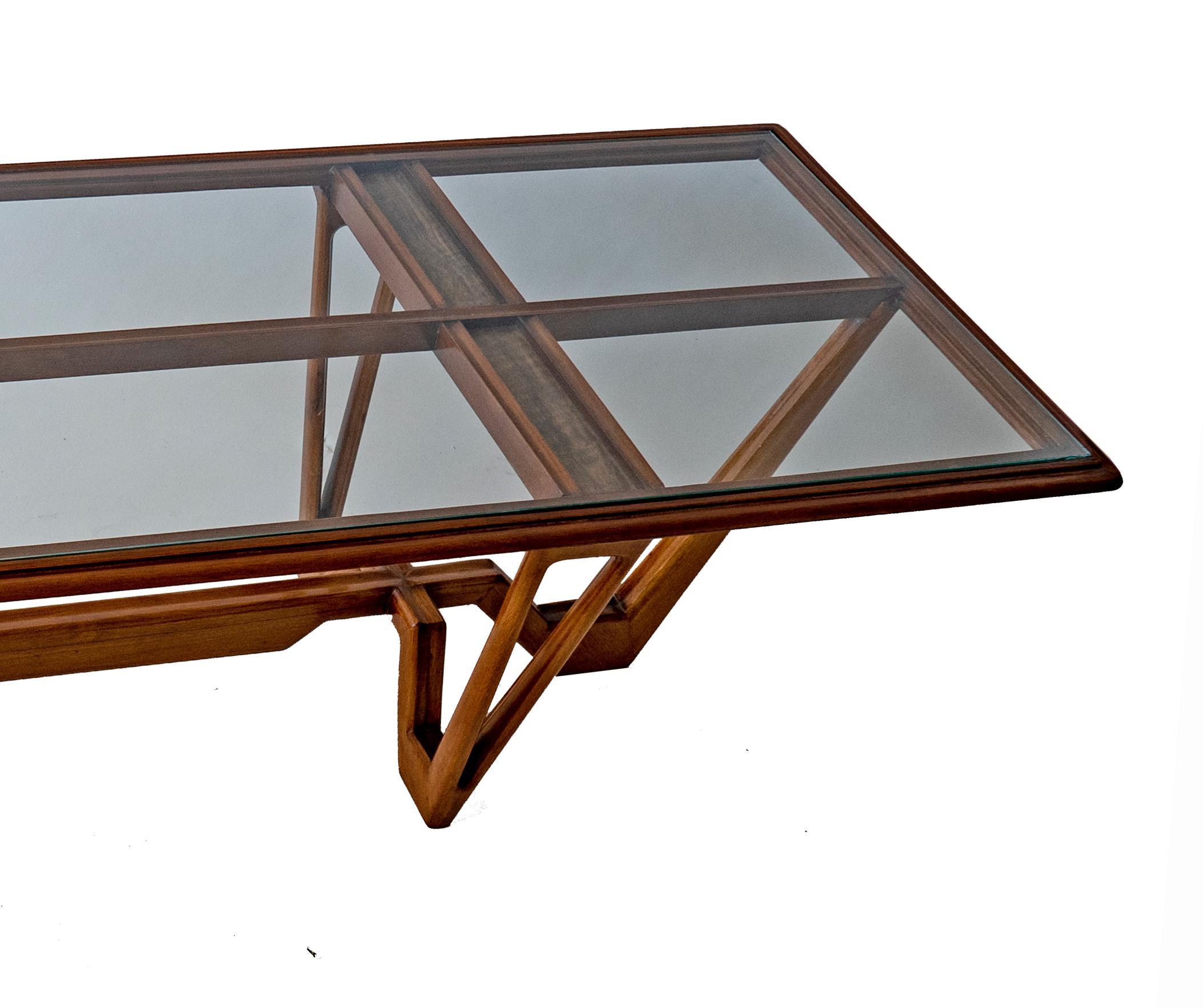 Italian Modern Wood & Glass Coffee Table, Ico Parisi For Sale 3