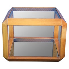Italian Modern Wood & Glass Square Cube Minimalist Side End Table