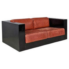 Modernes italienisches Saratoga-Sofa aus Holzleder Massimo Lella Vignelli Poltronova 1980