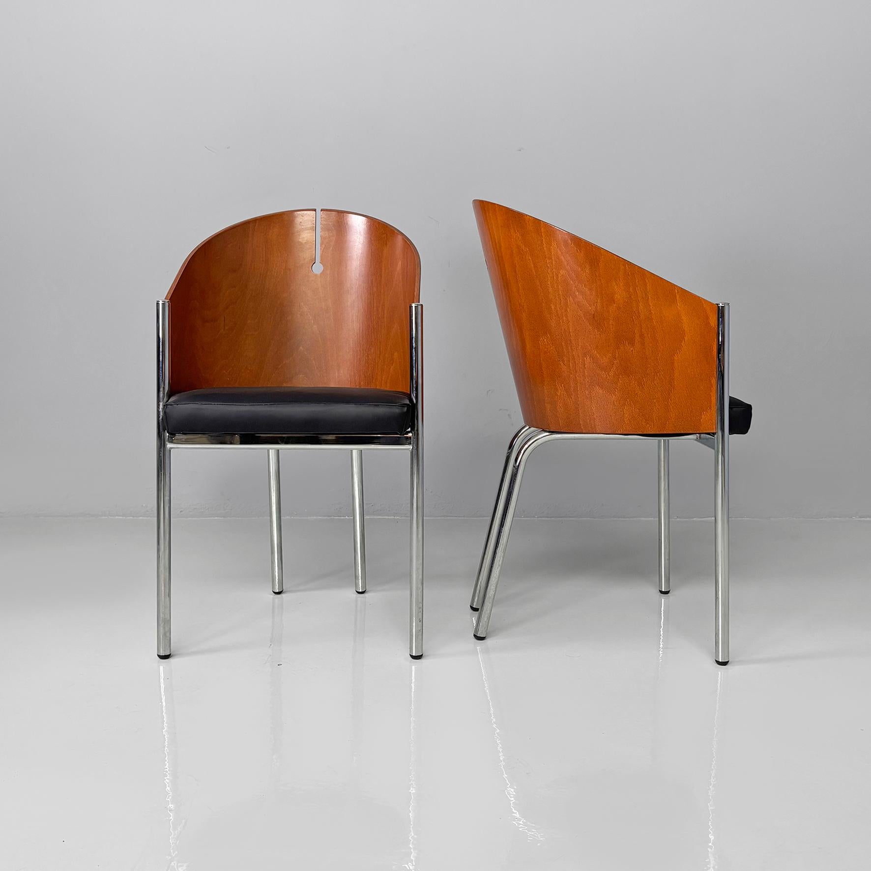 Sedie italiane moderne in legno, metallo e pelle King Costes, Philippe Starck, 1984 in vendita 5