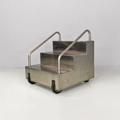 Italian modern wood, rubber and steel staircase bar cabinet or display, 1980s