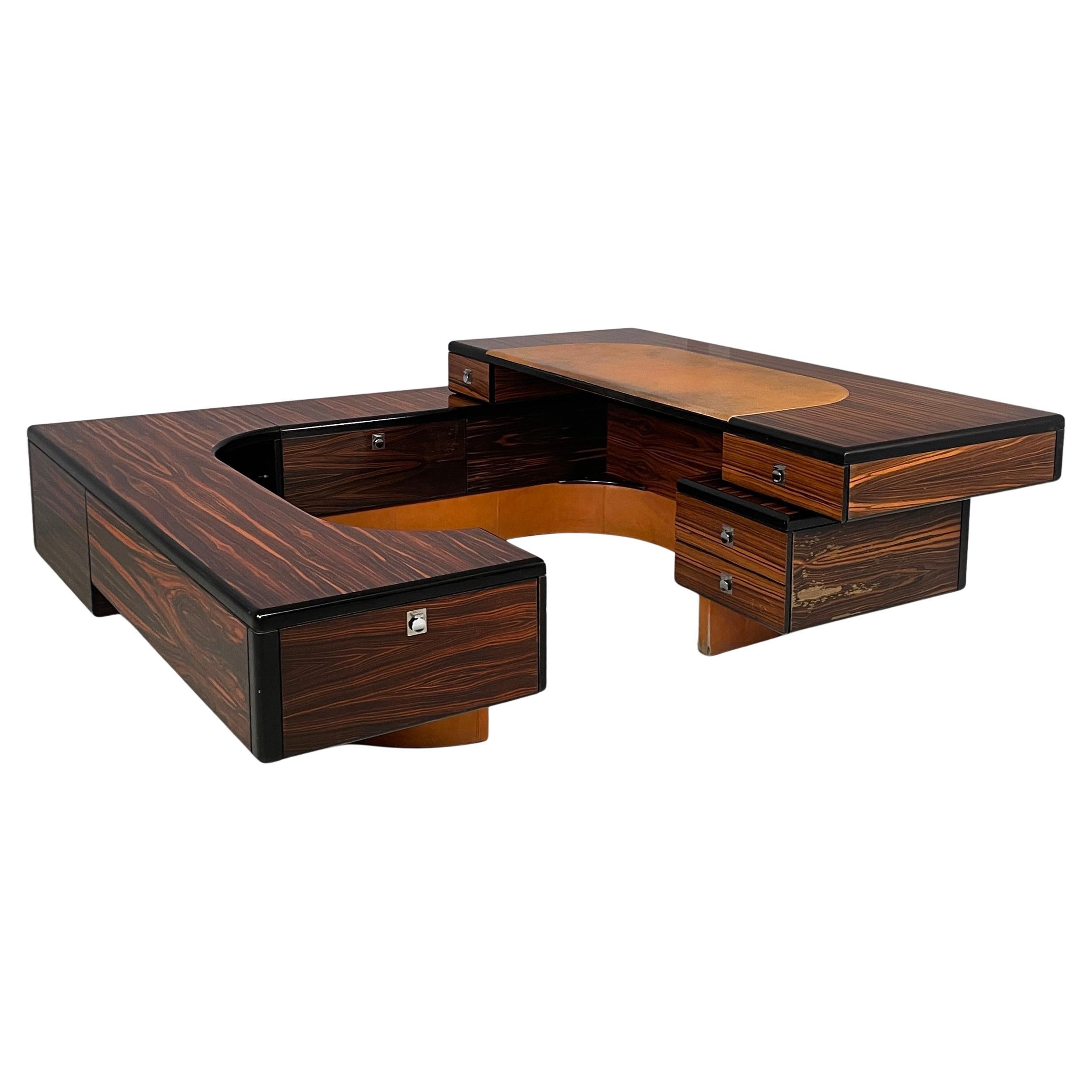 Italian modern wood, steel and leather desk attributed by Fabio Lenci, 1970s
