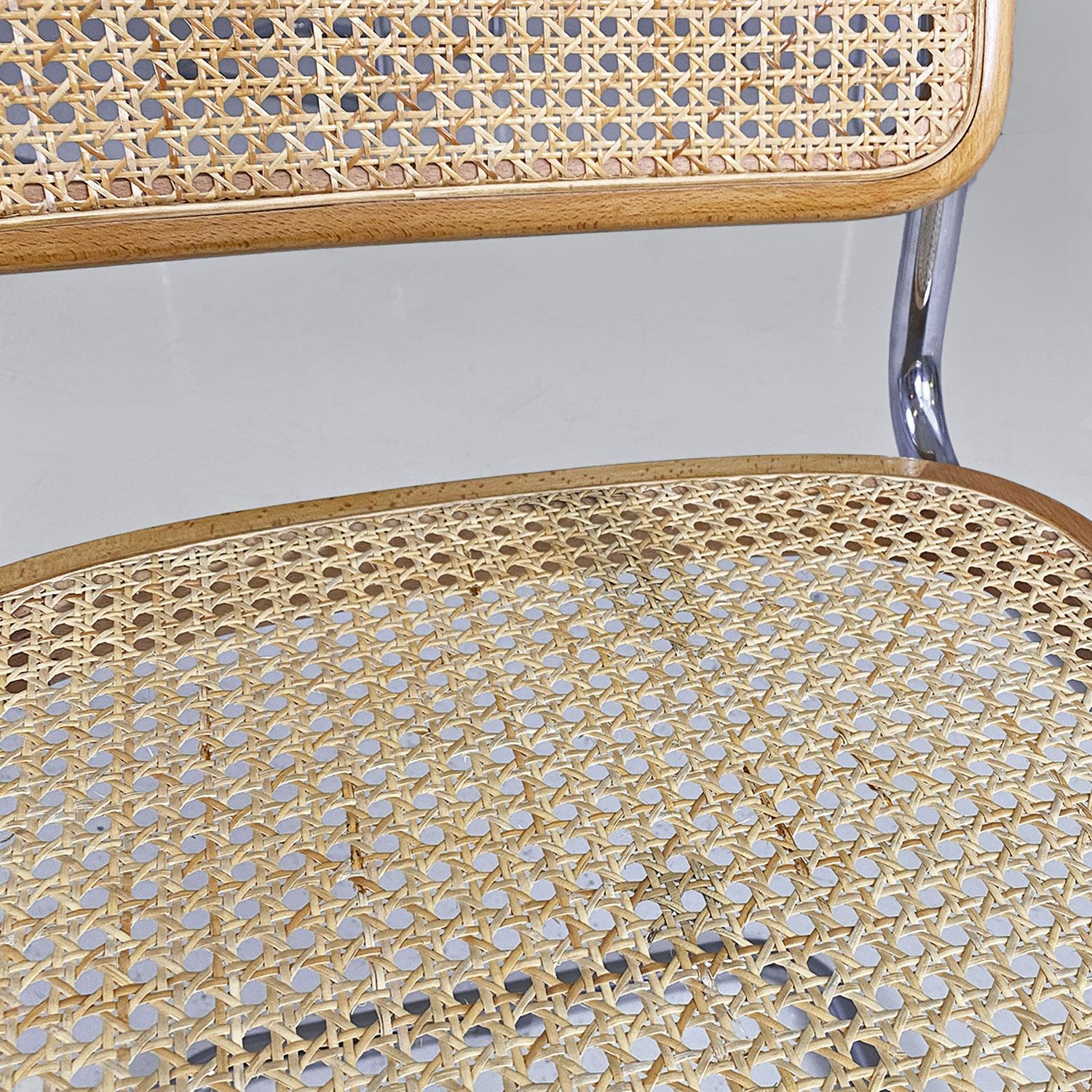 Italian modern wood steel Vienna straw chairs Cesca style by Marcel Breuer, 1970 For Sale 5
