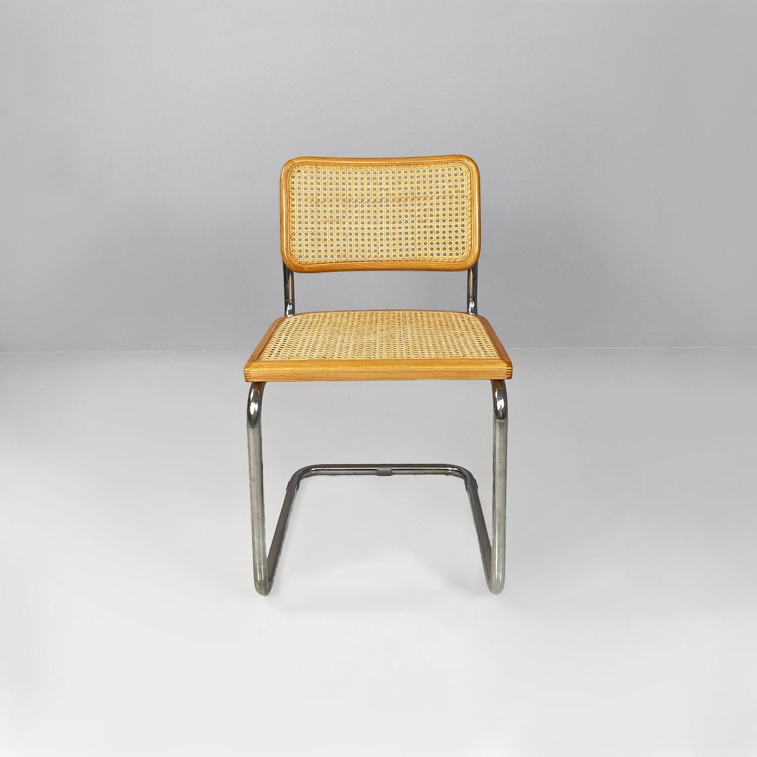 Italian modern wood steel Vienna straw chairs Cesca style by Marcel Breuer, 1970 For Sale 11